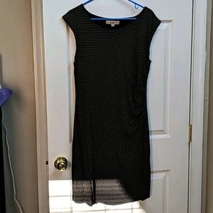 Loft ruched black and white patterned dress